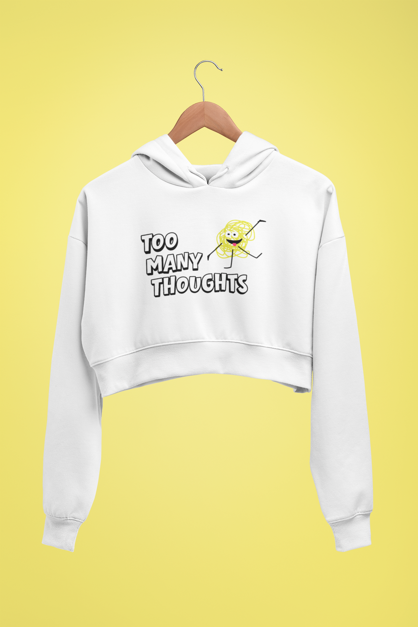 Cropped Fleece Hoodie - Too Many Thoughts